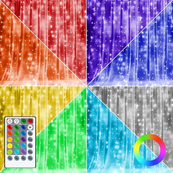 Dazzle Bright Curtain String Lights 300 LED 98ft x 98ft 8 Lighting Modes Fairy Lights USB Powered Waterproof Lights for Christmas Party Wedding Outdoor Indoor Wall Decorations BlueRGB Color Changing