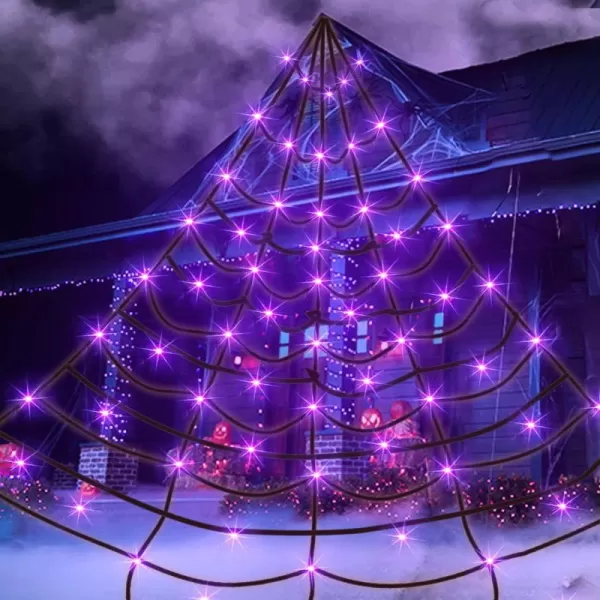 Dazzle Bright Halloween 135 LED Spider Web Lights Giant Decorations for Indoor Outdoor House Garden Yard Party Purple