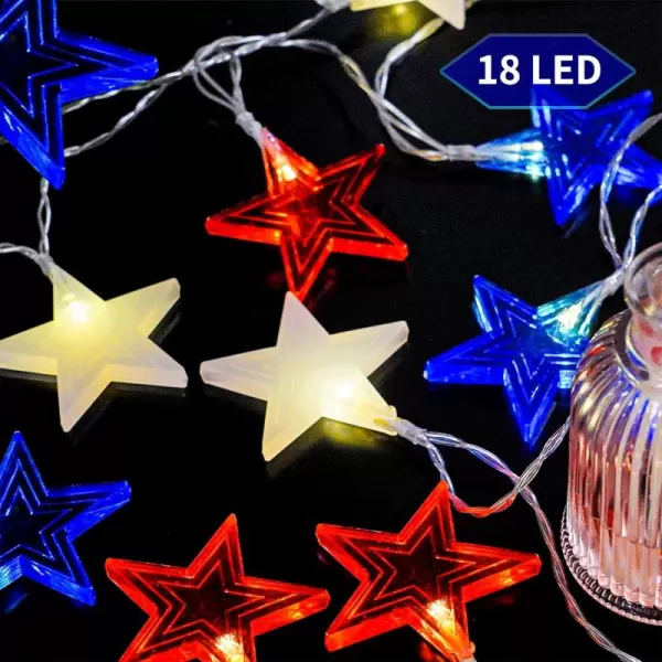 Dazzle Bright Independence Day String Star Lights 95 Feet The Fourth of July 18 LED American Stars Battery Powered Red White Blue Memorial Day Patriotic Decoration for Indoor and Outdoor 1