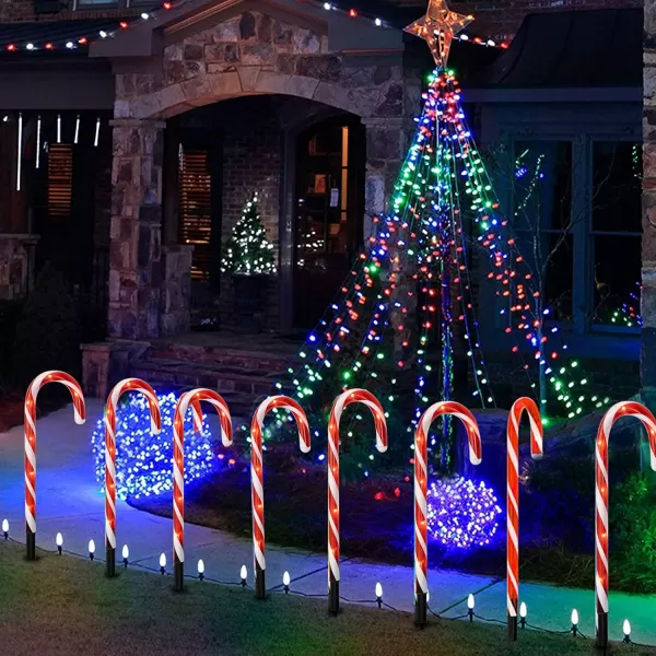 Dazzle Bright 12 Pack 16quot Christmas Candy Cane Pathway Markers Xmas Pathway Lights Outdoor with 72 Warm White Lights for Walkway Garden Lawn Holiday Decorations