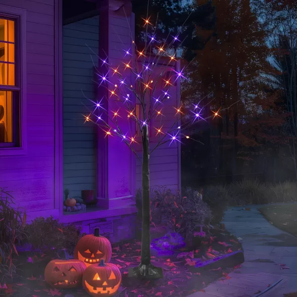 Dazzle Bright 2 Pack 4FT Halloween Lighted Up Birch Tree Total 96 LED Purple and Orange Fairy Lights with Timer Waterproof for Indoor Outdoor Home Party Halloween Decoration