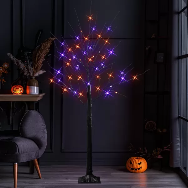 Dazzle Bright 2 Pack 4FT Halloween Lighted Up Birch Tree Total 96 LED Purple and Orange Fairy Lights with Timer Waterproof for Indoor Outdoor Home Party Halloween Decoration