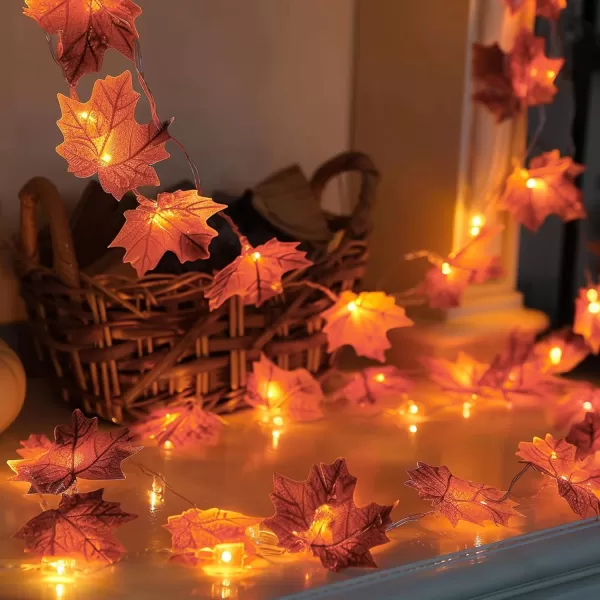 Dazzle Bright 2 Pack Thanksgiving Maple Leaf String Lights Total 20FT 40 LED Battery Operated Lighted Fall Leaves Garland Thanksgiving Decorations for Indoor Outdoor Autumn Harvest Decor4 Pack