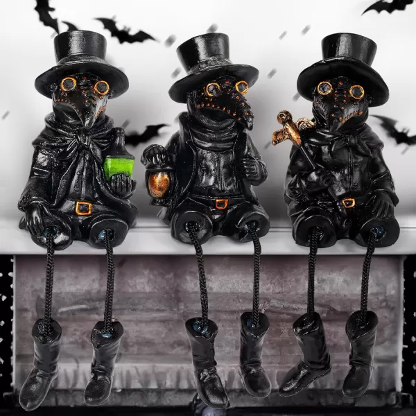 Dazzle Bright 3 Pcs Halloween Plague Doctor with Dangling Legs Figurines Decoration Resin Gothic Scary Crow Table Fireplace Shelf Sitting Figurines Party Ornament Gifts for Indoor Home Decor