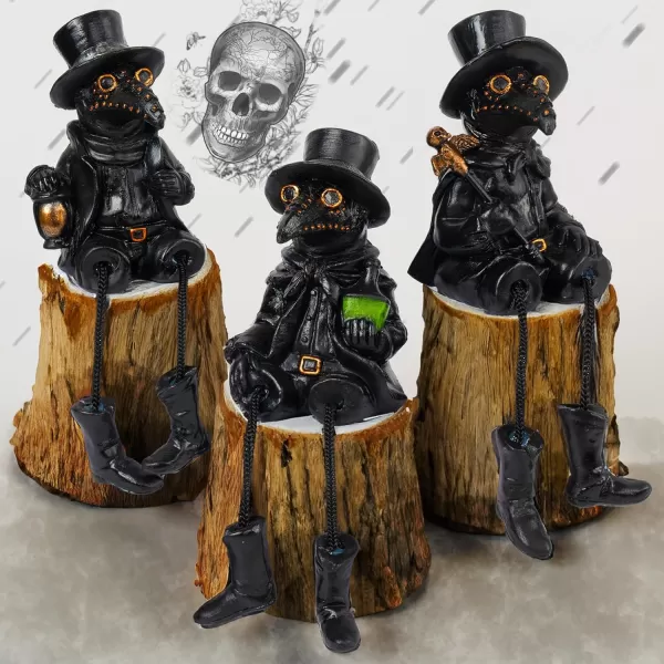 Dazzle Bright 3 Pcs Halloween Plague Doctor with Dangling Legs Figurines Decoration Resin Gothic Scary Crow Table Fireplace Shelf Sitting Figurines Party Ornament Gifts for Indoor Home Decor