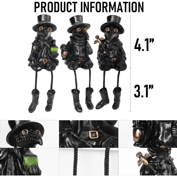 Dazzle Bright 3 Pcs Halloween Plague Doctor with Dangling Legs Figurines Decoration Resin Gothic Scary Crow Table Fireplace Shelf Sitting Figurines Party Ornament Gifts for Indoor Home Decor