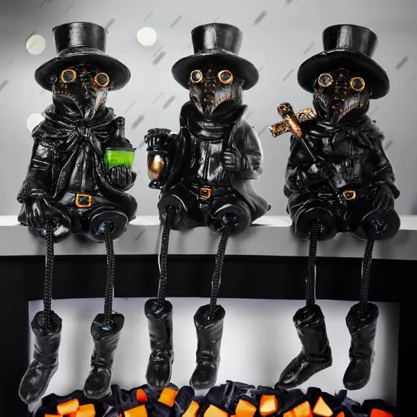 Dazzle Bright 3 Pcs Halloween Plague Doctor with Dangling Legs Figurines Decoration Resin Gothic Scary Crow Table Fireplace Shelf Sitting Figurines Party Ornament Gifts for Indoor Home Decor