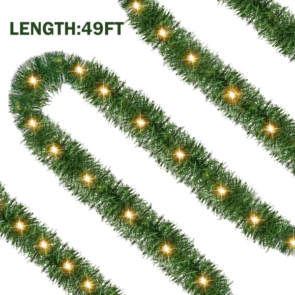 Dazzle Bright 50 FT Prelit Christmas Green Garland 150 LED Lights Lighted Artificial Pine Garlands for Indoor Outdoor Christmas Decor Holiday Wedding Decoration