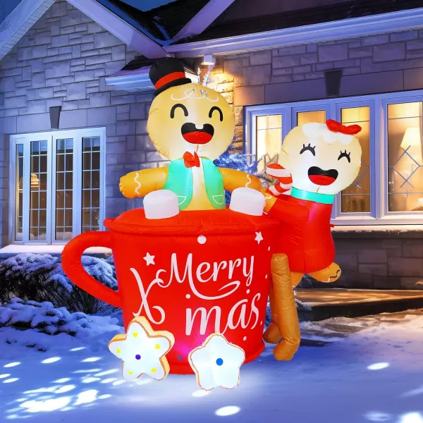 Dazzle Bright 6 FT Christmas Inflatables Decorations Outdoor Blow Up Cute Gingerbread Man in Hot Cocoa Mug Yard Decor Light Up Xmas Blow up for Indoor Outdoor Lawn Garden Decor