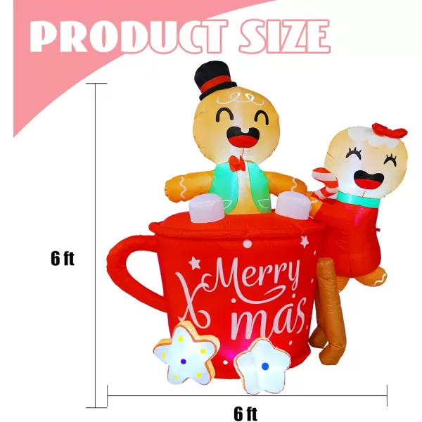 Dazzle Bright 6 FT Christmas Inflatables Decorations Outdoor Blow Up Cute Gingerbread Man in Hot Cocoa Mug Yard Decor Light Up Xmas Blow up for Indoor Outdoor Lawn Garden Decor