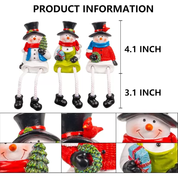 Dazzle Bright Christmas Figurines Set of 3 Resin Santa Snowman Sitters with Dangling Legs Xmas Table Fireplace Shelf Sitters Decorations Sitting Figurines Ornament for Indoor Home Decor