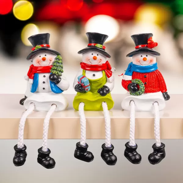 Dazzle Bright Christmas Figurines Set of 3 Resin Santa Snowman Sitters with Dangling Legs Xmas Table Fireplace Shelf Sitters Decorations Sitting Figurines Ornament for Indoor Home Decor