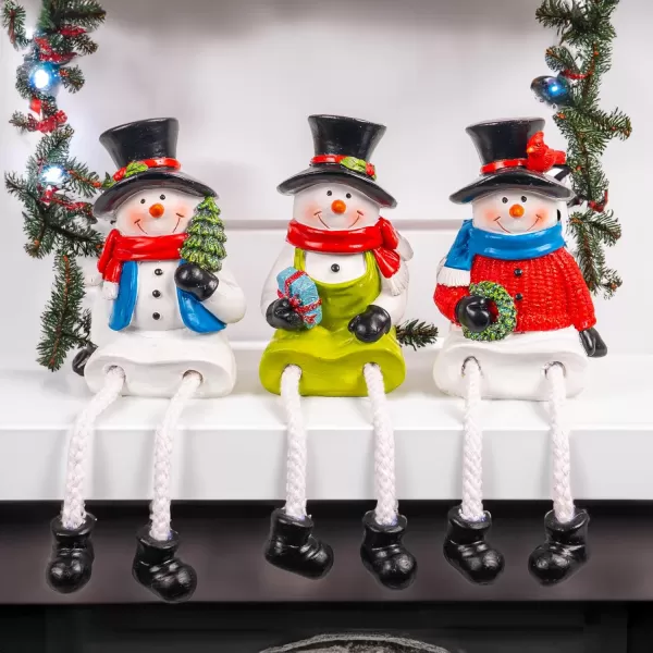 Dazzle Bright Christmas Figurines Set of 3 Resin Santa Snowman Sitters with Dangling Legs Xmas Table Fireplace Shelf Sitters Decorations Sitting Figurines Ornament for Indoor Home Decor