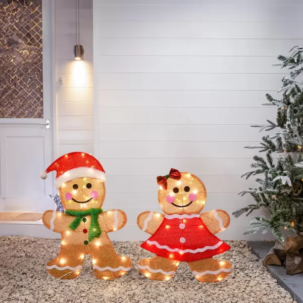 Dazzle Bright Christmas Outdoor Decorations Yard 2Piece Lighted 2D Gingerbread Man with 50 L 23 Inch PreLit Light Up Gingerbread Man Xmas Festive Holiday Front Garden Patio Yard Lawn Display