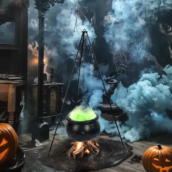 Dazzle Bright Halloween Cauldron Decorations Outdoor Witches Cauldron on Tripod with Green Lights Black Witches Bowl Candy Bucket for Halloween Party Indoor Porch Outdoor Yard Decor