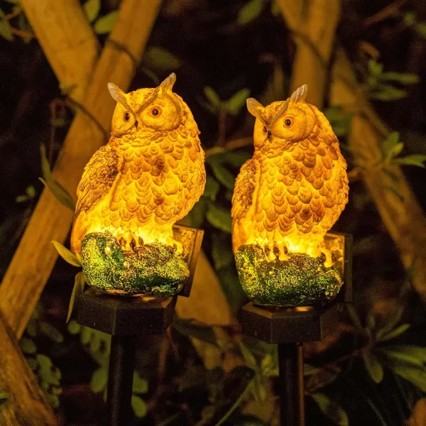 Dazzle Bright Owl Figure Solar LED Lights Resin Garden Waterproof Decorations with Stake for Outdoor Yard Pathway Outside Patio Lawn Decor to Scare Birds Away Brown 2 Pack2 Pack