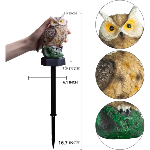 Dazzle Bright Owl Figure Solar LED Lights Resin Garden Waterproof Decorations with Stake for Outdoor Yard Pathway Outside Patio Lawn Decor to Scare Birds Away Brown 2 Pack2 Pack