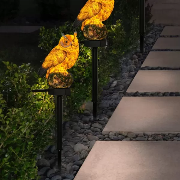 Dazzle Bright Owl Figure Solar LED Lights Resin Garden Waterproof Decorations with Stake for Outdoor Yard Pathway Outside Patio Lawn Decor to Scare Birds Away Brown 2 Pack2 Pack