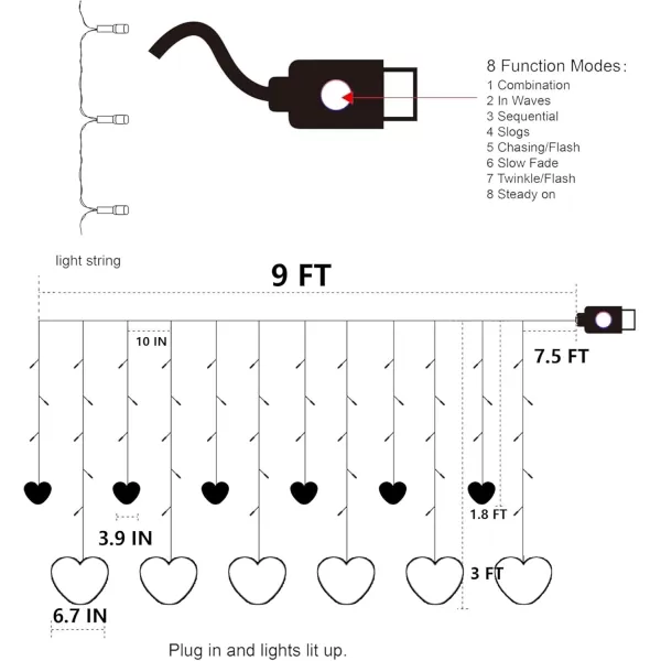 Dazzle Bright Valentines Day Lights 138LED 9FT 12Heart Curtain String Lights with Remote 8 Modes USB Power Galentines Decorations for Indoor Window Outdoor Wedding Party Decor PinkRed