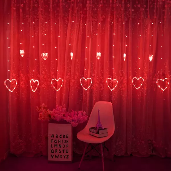 Dazzle Bright Valentines Day Lights 138LED 9FT 12Heart Curtain String Lights with Remote 8 Modes USB Power Galentines Decorations for Indoor Window Outdoor Wedding Party Decor PinkRed