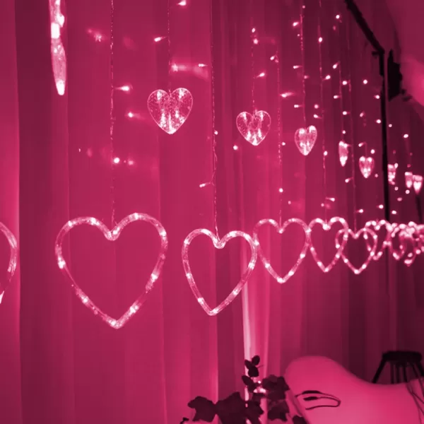 Dazzle Bright Valentines Day Lights 138LED 9FT 12Heart Curtain String Lights with Remote 8 Modes USB Power Galentines Decorations for Indoor Window Outdoor Wedding Party Decor PinkPink