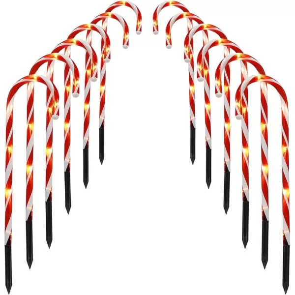 Dazzle Bright 12 Pack 16quot Christmas Candy Cane Pathway Markers Xmas Pathway Lights Outdoor with 72 Warm White Lights for Walkway Garden Lawn Holiday Decorations