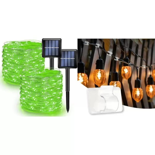 Dazzle Bright 15 Pack Hooks for String Lights Clips  2 Pack 394 FT 120 LED Green Solar Powered Fairy Lights