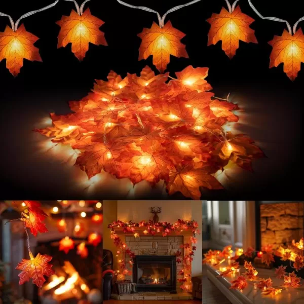 Dazzle Bright 2 Pack Thanksgiving Maple Leaf String Lights Total 20FT 40 LED Battery Operated Lighted Fall Leaves Garland Thanksgiving Decorations for Indoor Outdoor Autumn Harvest Decor4 Pack