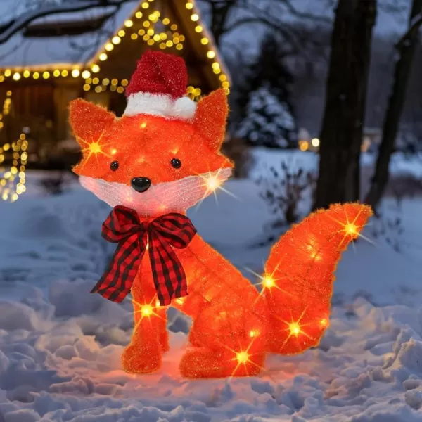 Dazzle Bright 3D 20in Lighted Christmas Fox Christmas Decorations Outdoor PreLit 35 L Fox with Lights Light Up Xmas Decor for Indoor Outdoor Festive Holiday Garden Yard Lawn Patio