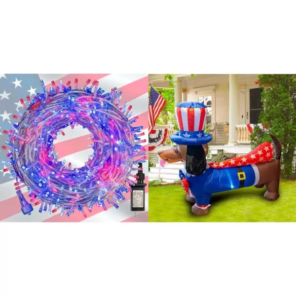 Dazzle Bright 4th of July 300 LED 100 FT String Lights 5FT Inflatable Independence Day Decoration