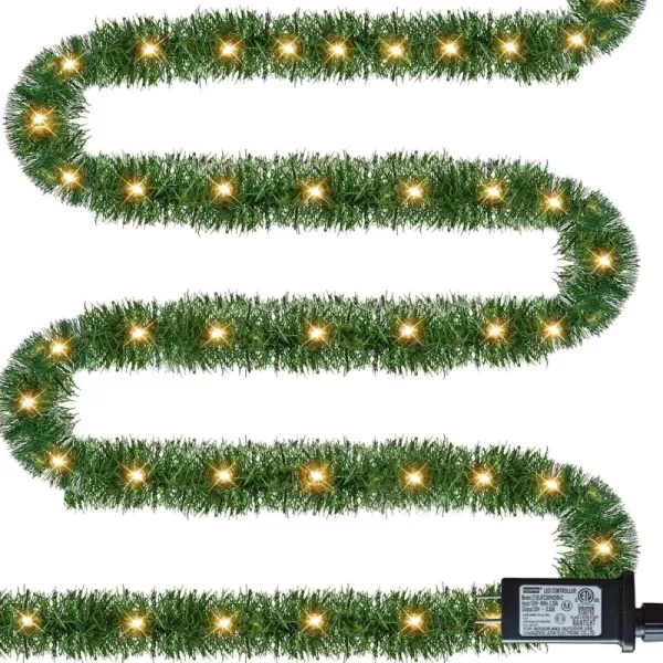 Dazzle Bright 50 FT Prelit Christmas Green Garland 150 LED Lights Lighted Artificial Pine Garlands for Indoor Outdoor Christmas Decor Holiday Wedding Decoration