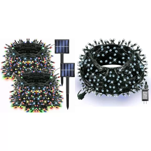 Dazzle Bright 66FT 200 LED Christmas Lights  2 Pack 200 LED 66 FT Solar Powered String Lights