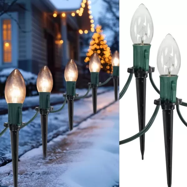 Dazzle Bright C9 Christmas Pathway Lights Outdoor 30 FT 24 Bulbs Waterproof Walkway Lights with Stakes Connectable Christmas Decorations for Outside Sidewalk Yard Decor MultiColoredWarm White