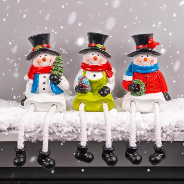 Dazzle Bright Christmas Figurines Set of 3 Resin Santa Snowman Sitters with Dangling Legs Xmas Table Fireplace Shelf Sitters Decorations Sitting Figurines Ornament for Indoor Home Decor