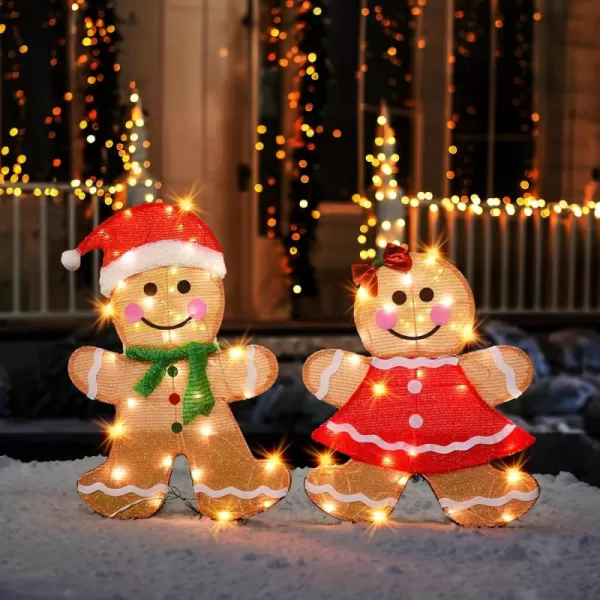 Dazzle Bright Christmas Outdoor Decorations Yard 2Piece Lighted 2D Gingerbread Man with 50 L 23 Inch PreLit Light Up Gingerbread Man Xmas Festive Holiday Front Garden Patio Yard Lawn Display