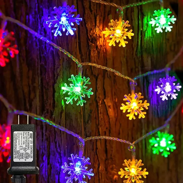 Dazzle Bright Christmas Snowflakes String Lights 100 LED 49FT Waterproof Christmas Lights Plug in with 8 Modes for Indoor Outdoor Holiday Wedding Party Xmas Tree Garden Decorations WhiteMulticolor