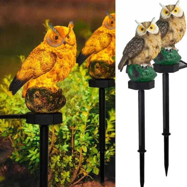 Dazzle Bright Owl Figure Solar LED Lights Resin Garden Waterproof Decorations with Stake for Outdoor Yard Pathway Outside Patio Lawn Decor to Scare Birds Away Brown 2 Pack2 Pack