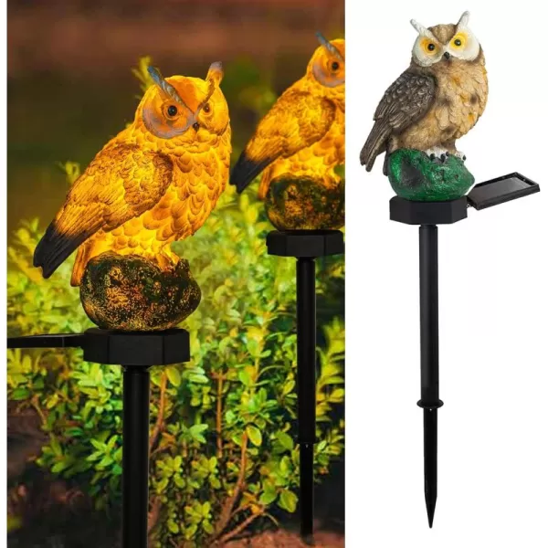 Dazzle Bright Owl Figure Solar LED Lights Resin Garden Waterproof Decorations with Stake for Outdoor Yard Pathway Outside Patio Lawn Decor to Scare Birds Away Brown 2 PackBrown 1 Pack