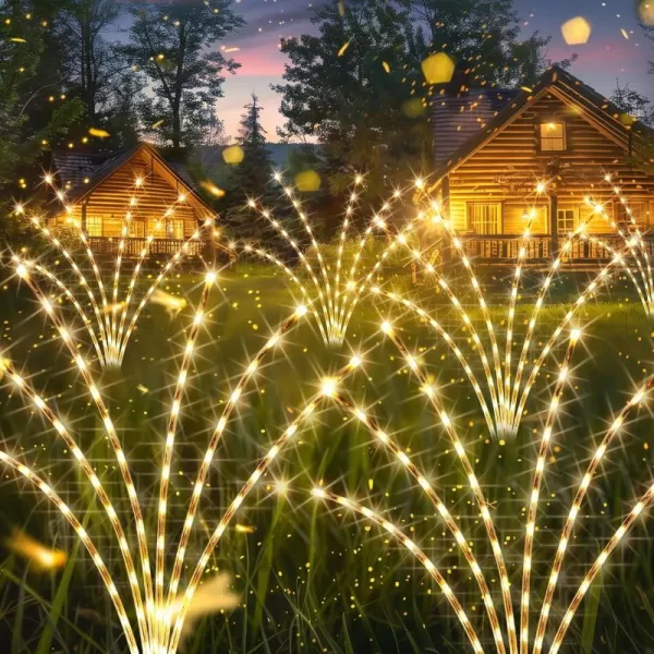 Dazzle Bright Solar Garden Lights 2 Pack Total 156 LED Meteor Shower Swaying Firefly Pathway Lights Waterproof Garden Decor for Outdoor Outside Yard Patio Warm WhiteWarm White