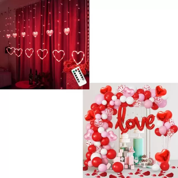 Dazzle Bright Valentines Day Red Heart Curatin Lights and 156Pcs Balloon Arch Kit