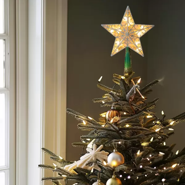 Dazzle Bright 11 Inch Star Tree Topper Lighted Glitter Christmas Treetop with 10 Lights Christmas Decorations for Xmas Tree Home Bar Shop Christmas Decor GoldSilver