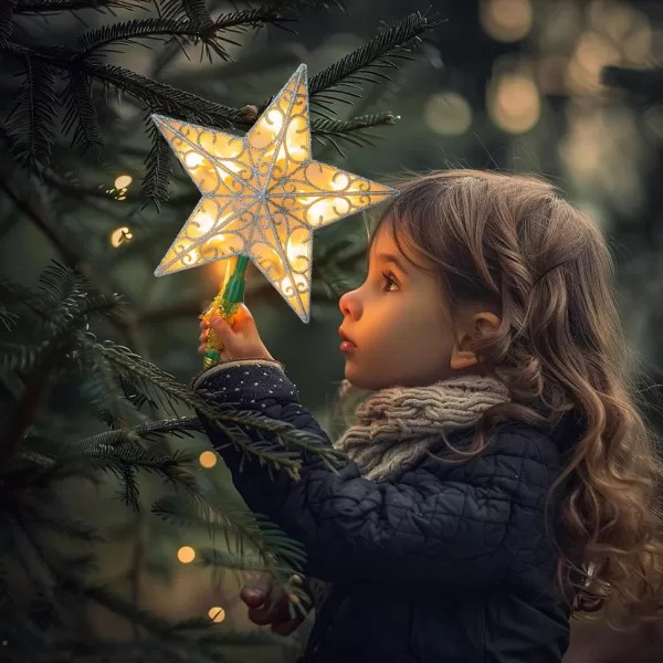 Dazzle Bright 11 Inch Star Tree Topper Lighted Glitter Christmas Treetop with 10 Lights Christmas Decorations for Xmas Tree Home Bar Shop Christmas Decor GoldSilver