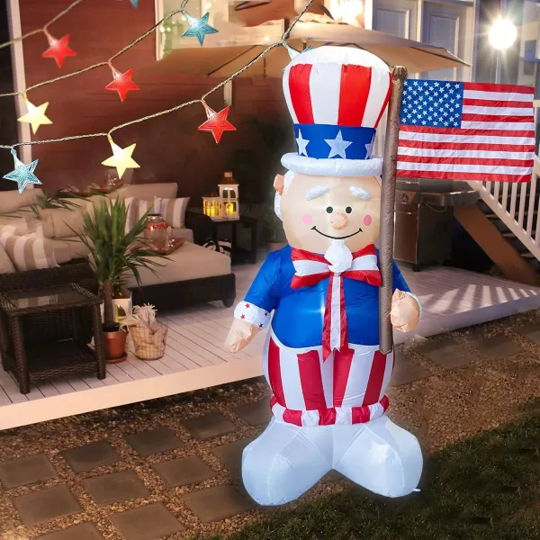 Dazzle Bright 288LED 118 Inch 4th of July Lights and Dazzle Bright 6FT Inflatable Uncle Sam Memorial Day Decorations