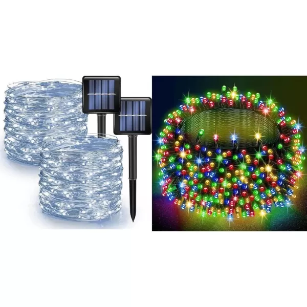 Dazzle Bright 82ft 1000 LED Christmas String Lights  2 Pack 394 FT 120 LED Solar Powered String Lights