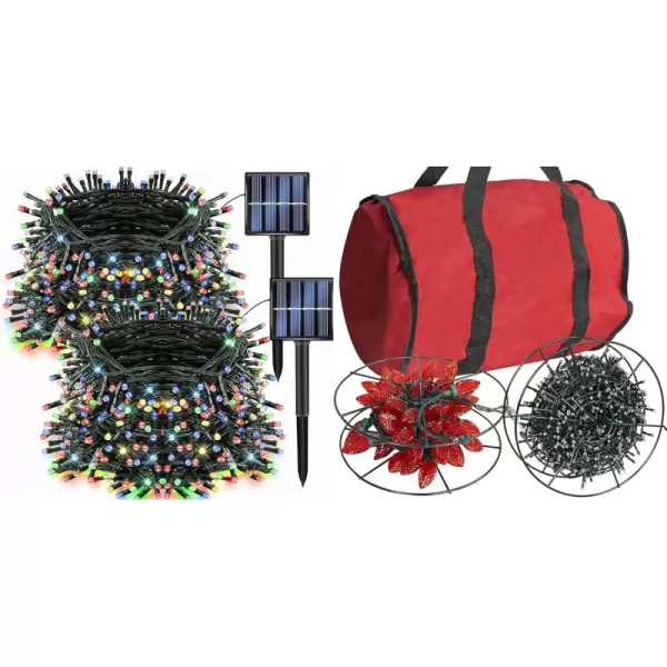 Dazzle Bright Christmas Lights Storage Bags  2 Pack 200 LED 66 FT MultiColored Christmas Solar Powered String Lights