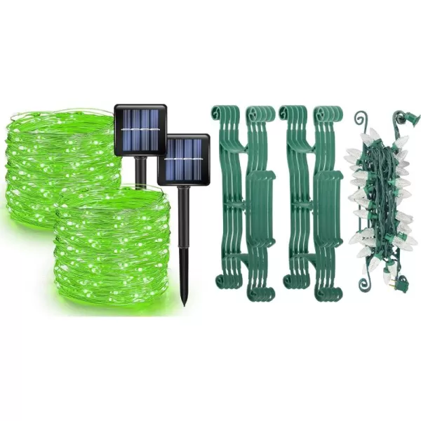 Dazzle Bright Lights Storage Holder  2 Pack 394 FT 120 LED Green Solar Powered Fairy Lights