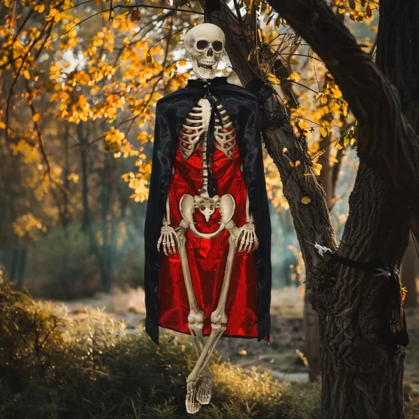 Dazzle Bright 55 FT Life Size Adjustable Skeleton with Black Cloak Realistic Human Bones Full Body with Posable Joints for Halloween Decor Front Yard Patio Lawn Garden