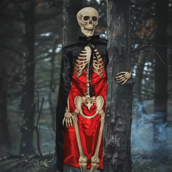 Dazzle Bright 55 FT Life Size Adjustable Skeleton with Black Cloak Realistic Human Bones Full Body with Posable Joints for Halloween Decor Front Yard Patio Lawn Garden