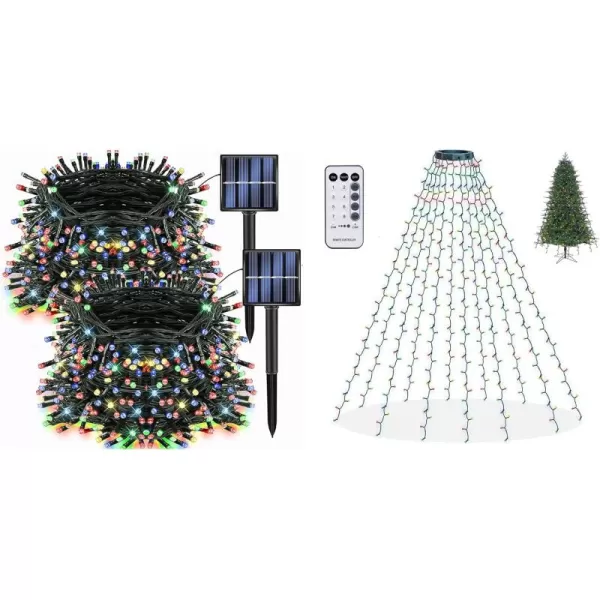 Dazzle Bright Christmas Tree Lights  2 Pack 200 LED 66 FT Solar Powered String Lights