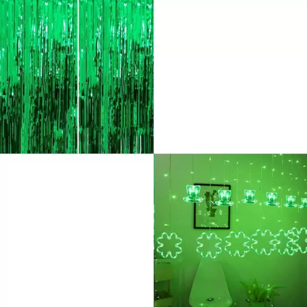 Dazzle Bright St Patricks Day Backdrop Curtain and Curtain Lights Set